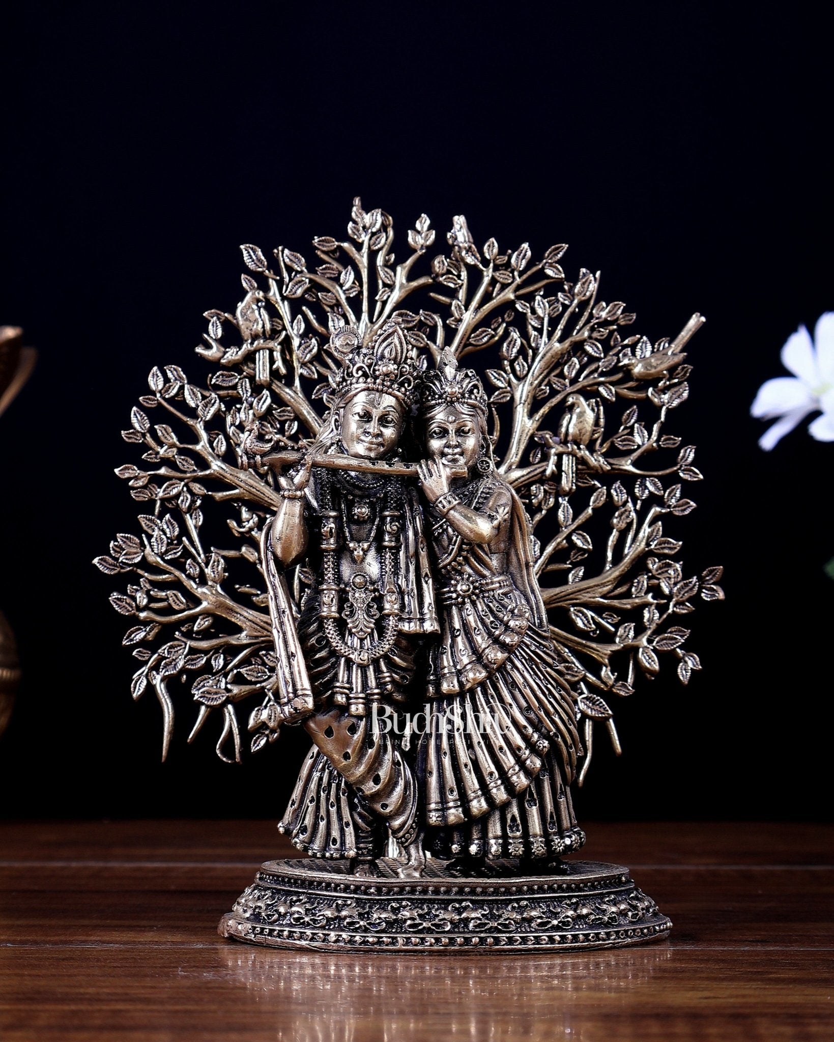 Brass Superfine Radha Krishna with Kalpavriksha Tree Idol Set 6 inch - Budhshiv.com