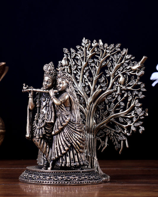 Brass Superfine Radha Krishna with Kalpavriksha Tree Idol Set 6 inch - Budhshiv.com