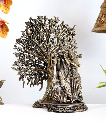 Brass Superfine Radha Krishna with Large Kalpavriksha Tree – Divine Love & Abundance Sculpture Set 9" - Budhshiv.com
