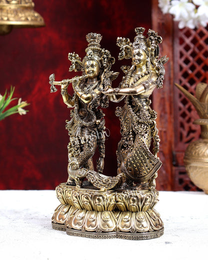 Brass Superfine Radha Krishna with Peacock Idol on Same Base 8 inch - Budhshiv.com