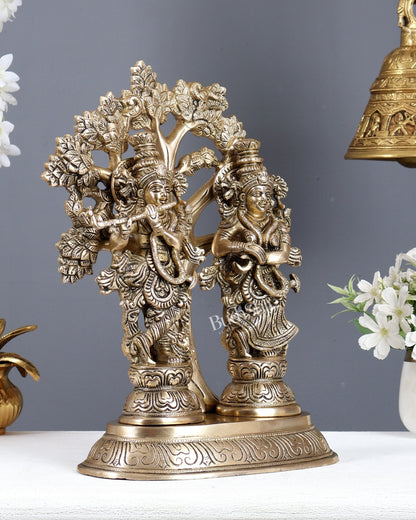 Brass Superfine Radha Krishna with Tree Statue – Matte Finish Divine Sculpture (13.5 Inches) - Budhshiv.com