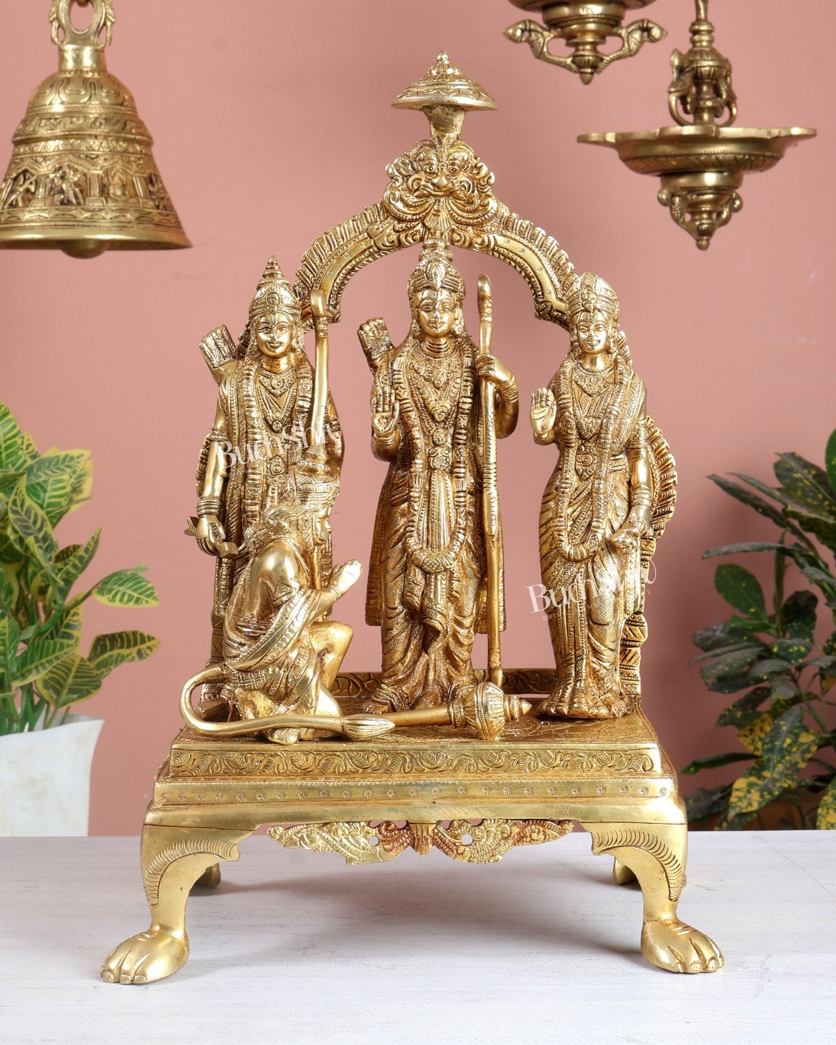 Brass Superfine Ram Darbar Idol 13.5 Inch – Lord Rama Sita Lakshman Hanuman Statue - Budhshiv.com