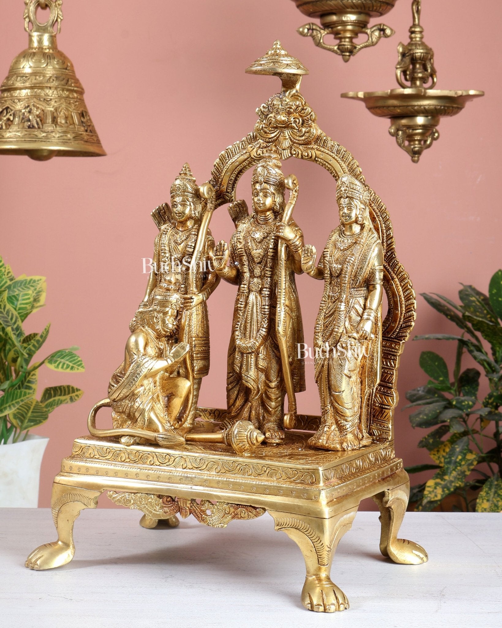 Brass Superfine Ram Darbar Idol 13.5 Inch – Lord Rama Sita Lakshman Hanuman Statue - Budhshiv.com