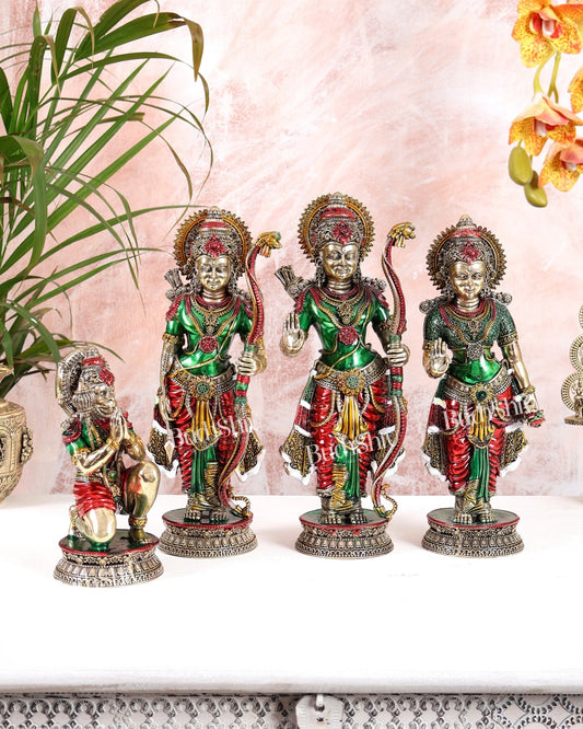 Brass Superfine Ram darbar idol set 10 inch hand - painted - Budhshiv.com