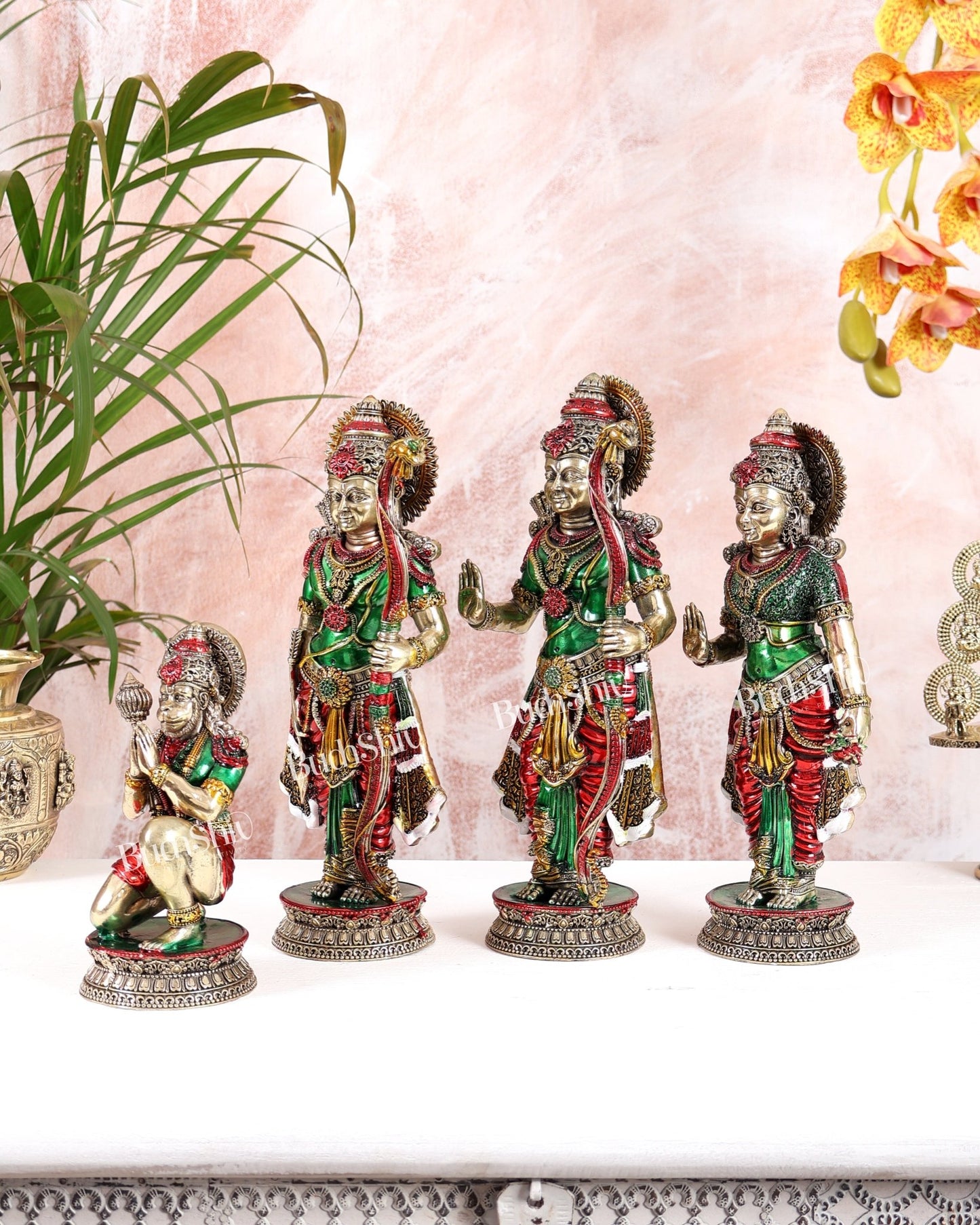 Brass Superfine Ram darbar idol set 10 inch hand - painted - Budhshiv.com