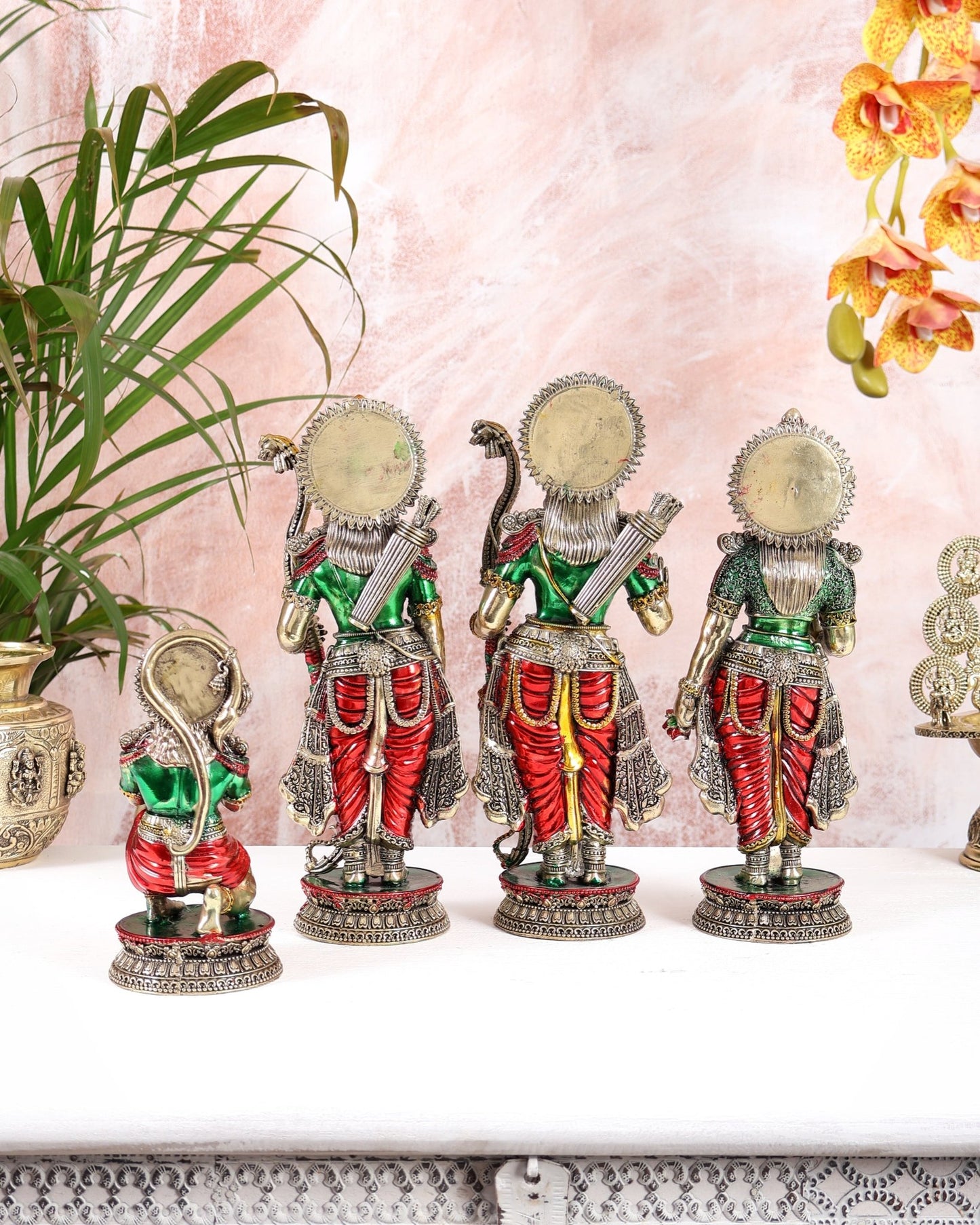 Brass Superfine Ram darbar idol set 10 inch hand - painted - Budhshiv.com