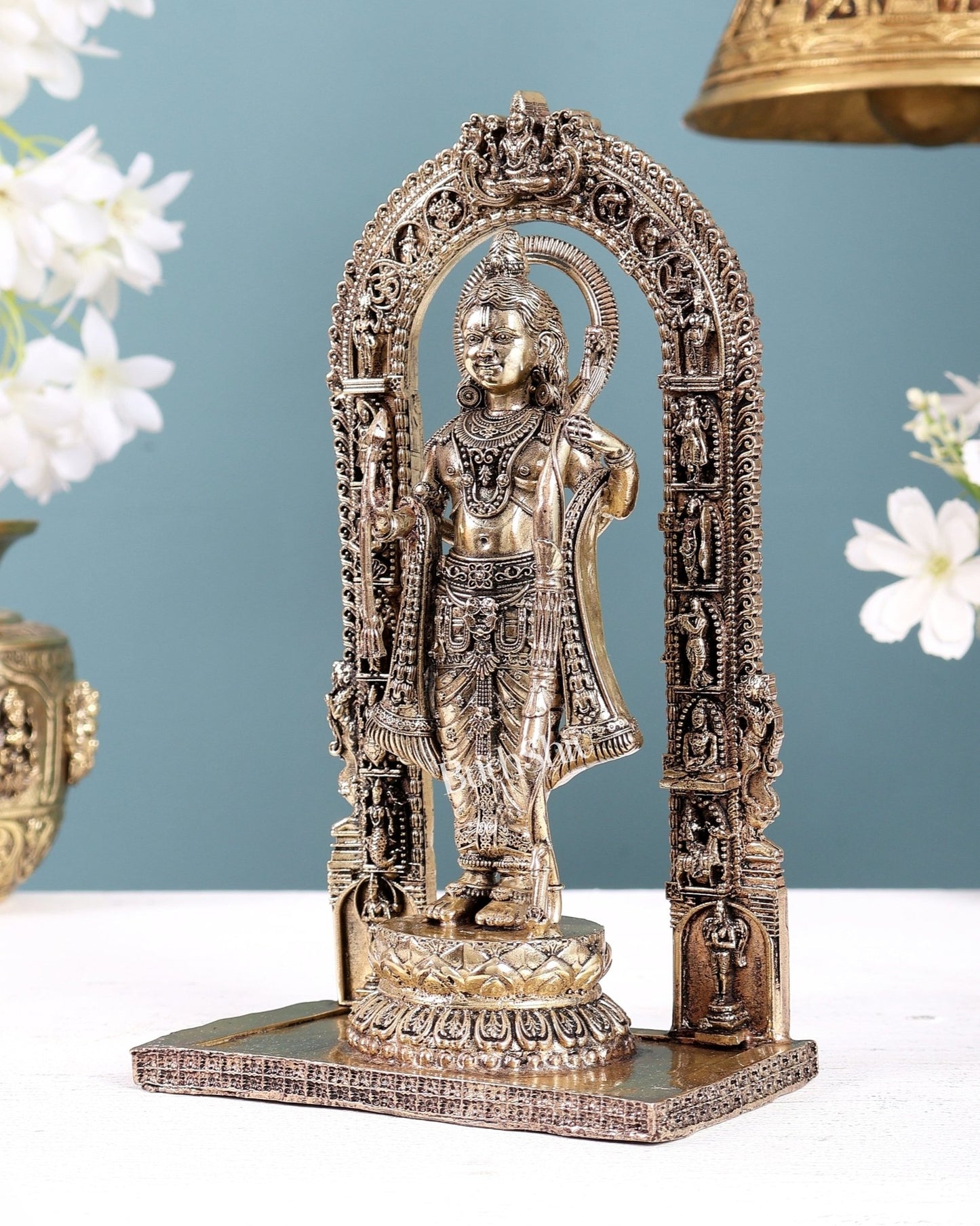 Brass superfine Ram Lalla Idol Ayodhya roop, 8" Tall enhanced carvings - Budhshiv.com