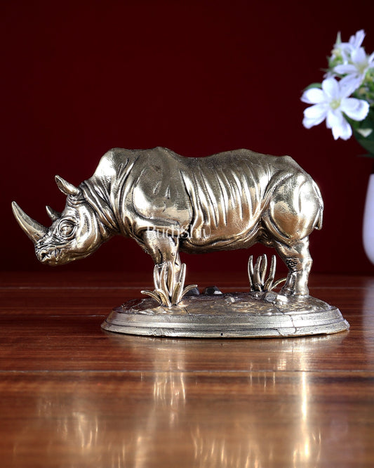 Brass Superfine Rhino Statue | Vastu Showpiece 6 inch - Budhshiv.com