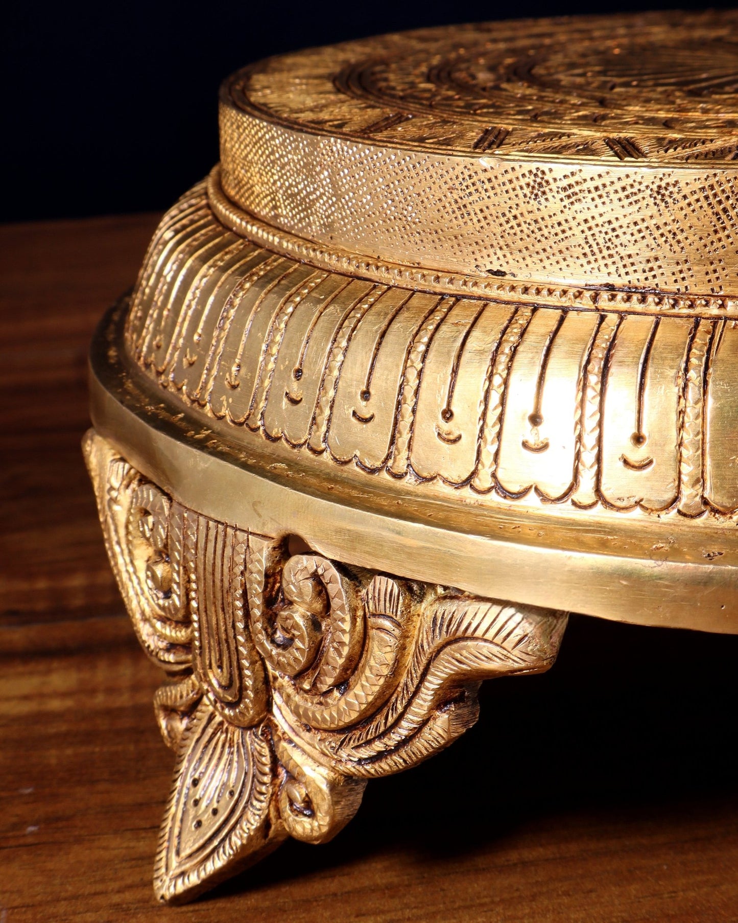 Brass Superfine Round Chowki with Mandala Design – 10.5 Inch - Budhshiv.com