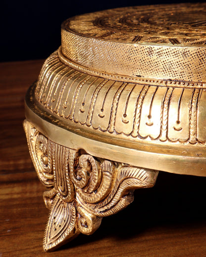 Brass Superfine Round Chowki with Mandala Design – 10.5 Inch - Budhshiv.com