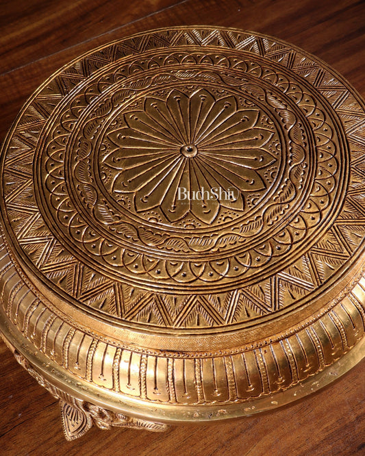 Brass Superfine Round Chowki with Mandala Design – 10.5 Inch - Budhshiv.com