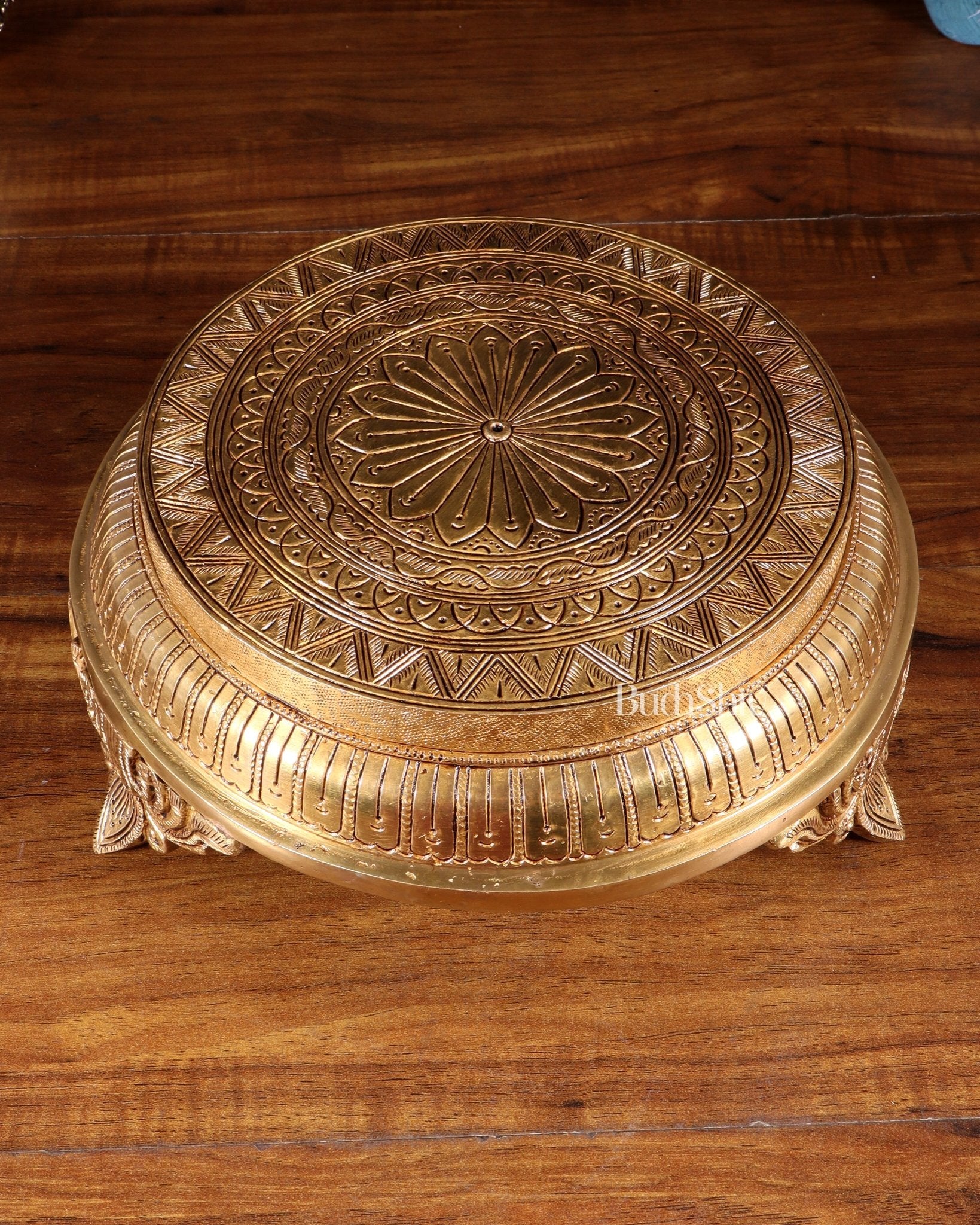 Brass Superfine Round Chowki with Mandala Design – 10.5 Inch - Budhshiv.com