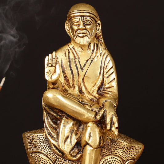 Brass Superfine Sai Baba Idol - 8.5" Divine Sculpture - Budhshiv.com