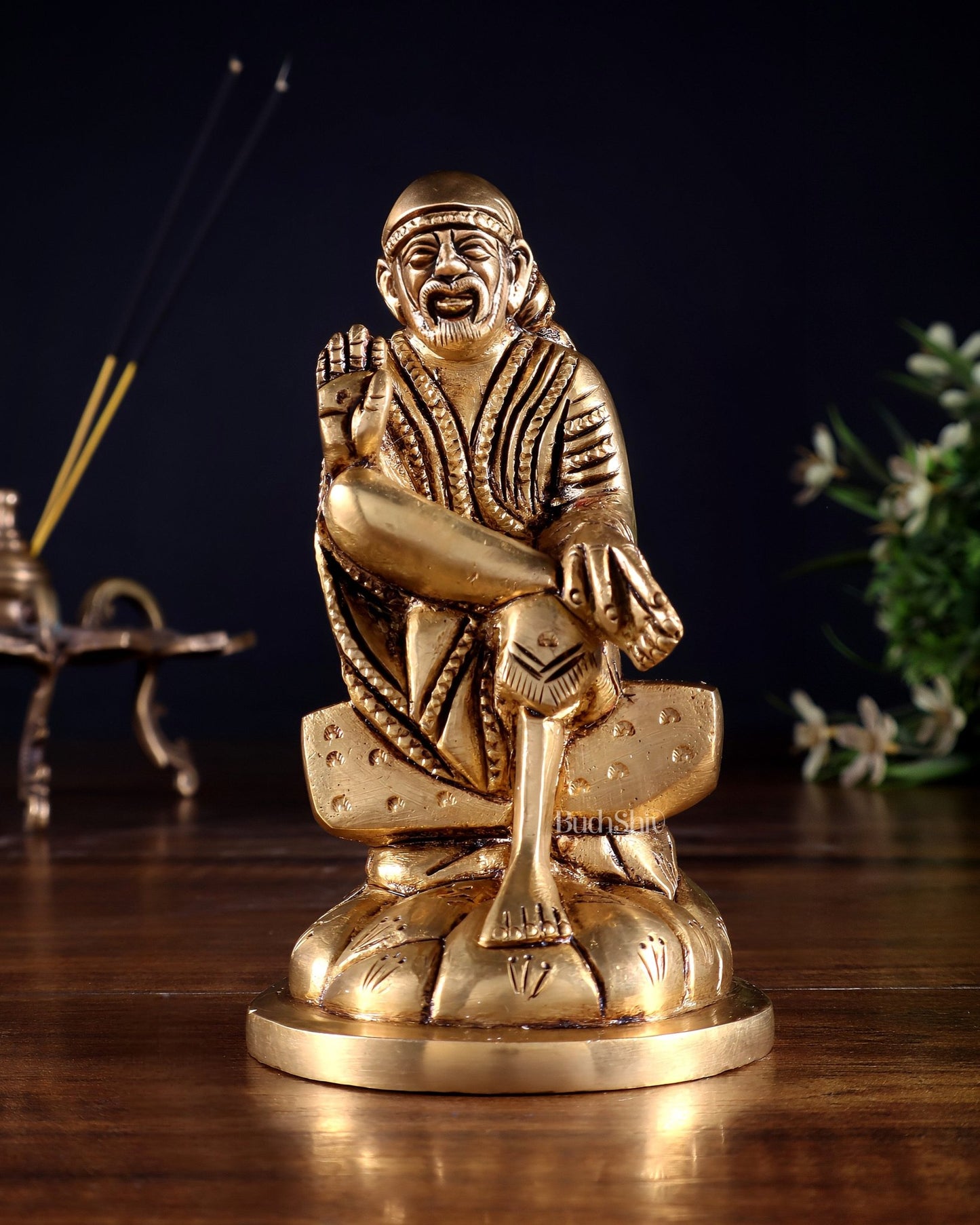 Brass Superfine Sai Baba Idol for Home Temple - 4.5 inch - Budhshiv.com