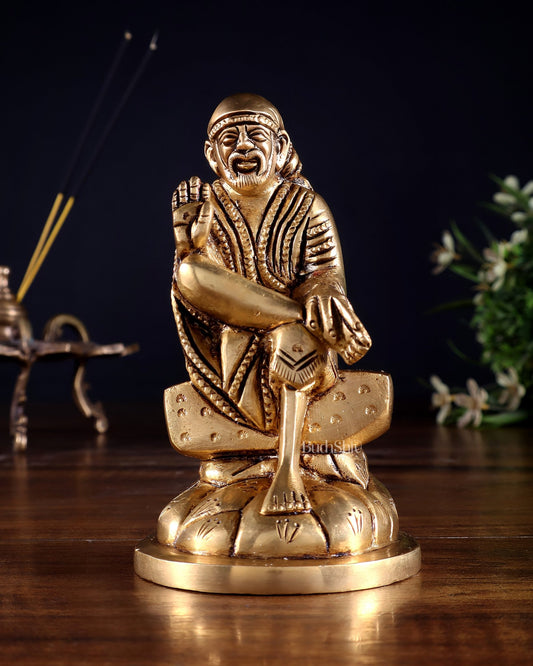 Brass Superfine Sai Baba Idol for Home Temple - 4.5 inch - Budhshiv.com