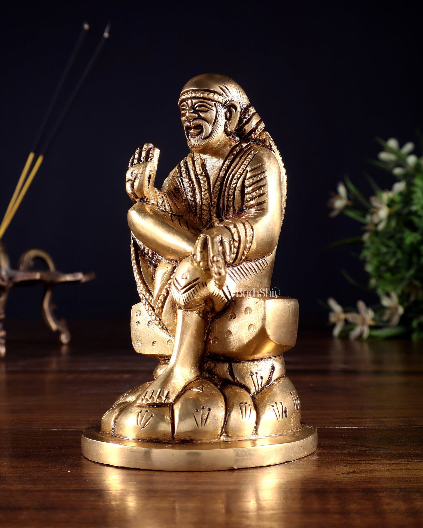 Brass Superfine Sai Baba Idol for Home Temple - 4.5 inch - Budhshiv.com