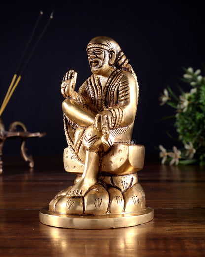 Brass Superfine Sai Baba Idol for Home Temple - 4.5 inch - Budhshiv.com