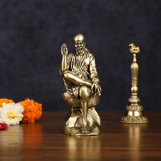 Brass Superfine Sai Baba Idol - Intricately Carved Statue 5 inch - Budhshiv.com