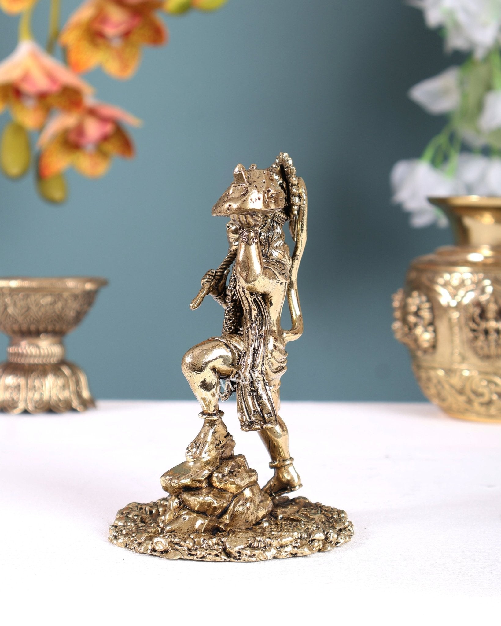 Brass Superfine Sanjeevani Hanuman Idol with Mountain – Divine Strength Statue (6 Inches) - Budhshiv.com