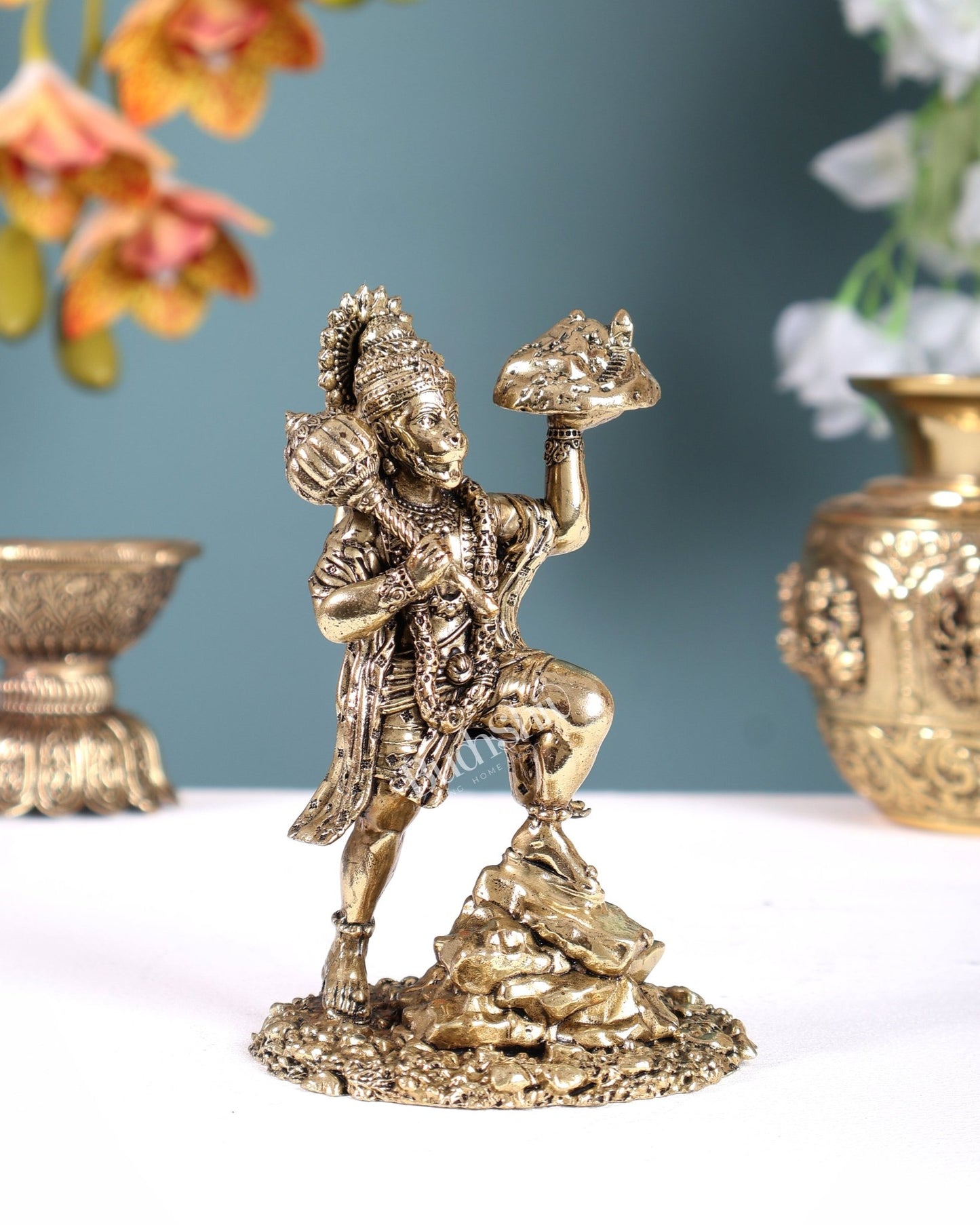 Brass Superfine Sanjeevani Hanuman Idol with Mountain – Divine Strength Statue (6 Inches) - Budhshiv.com
