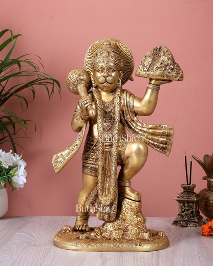Brass Superfine Sanjeevani Hanuman Statue | Lord Hanuman Carrying Moun ...