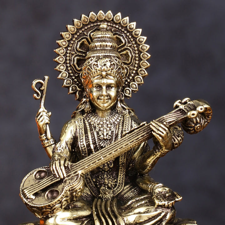 Brass Superfine Saraswati Idol - 4 Inch - Budhshiv.com
