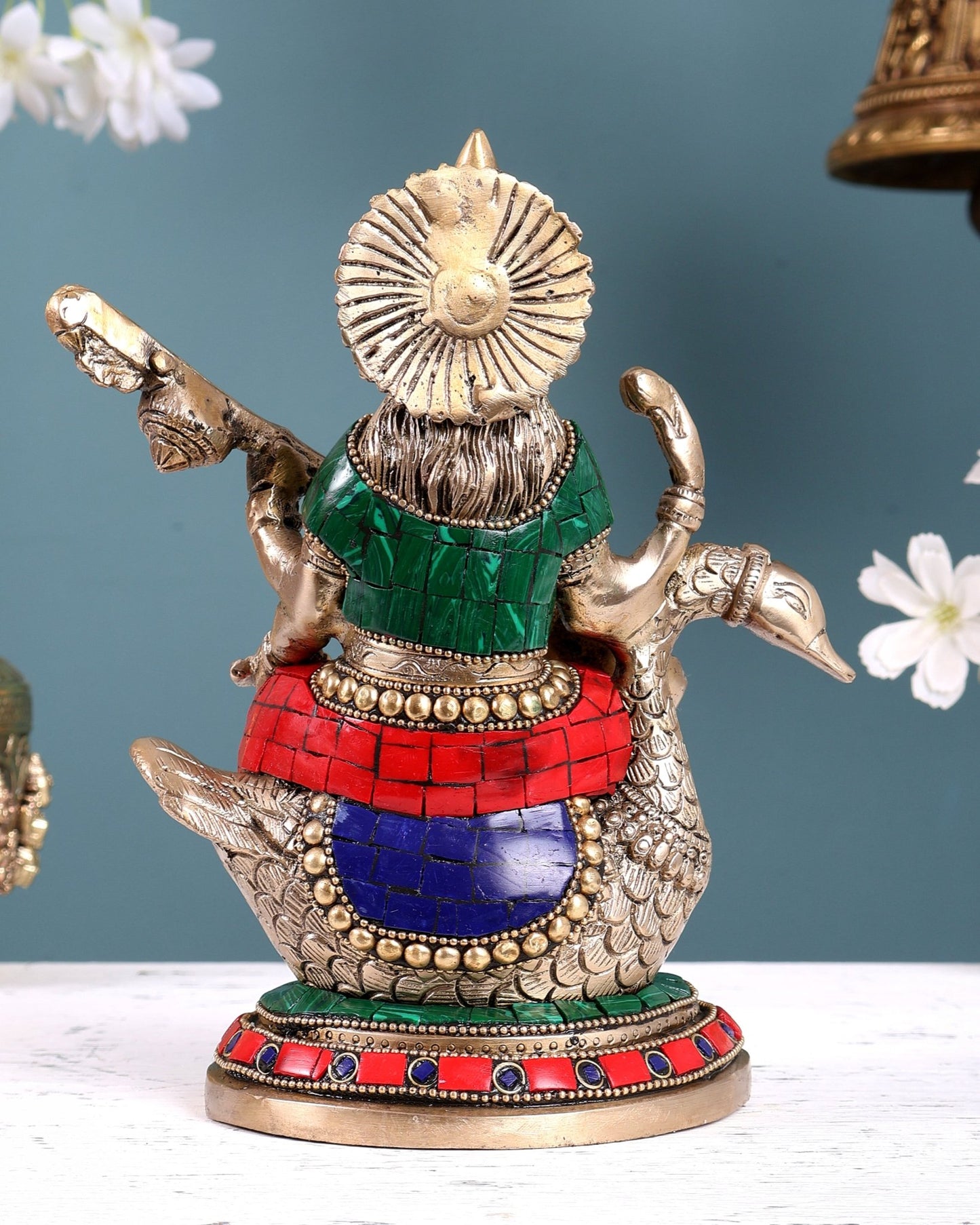 Brass Superfine Saraswati Idol - 8.5 Inch with stonework - Budhshiv.com
