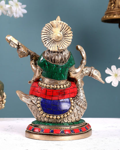 Brass Superfine Saraswati Idol - 8.5 Inch with stonework - Budhshiv.com