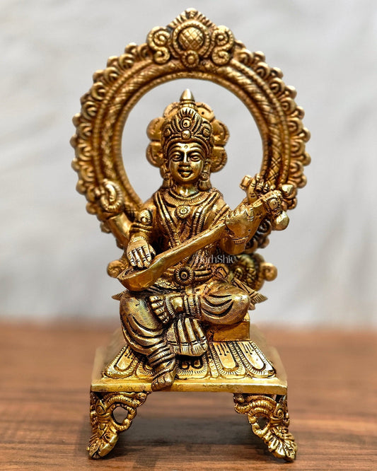 Brass SuperFine Saraswati idol 9.5" - Budhshiv.com