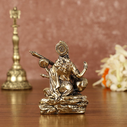 Brass Superfine Saraswati Miniature Idol - 3" Tall - Budhshiv.com