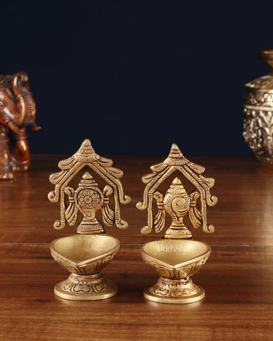 Brass Superfine Shankh Chakra Diya 3" - Budhshiv.com