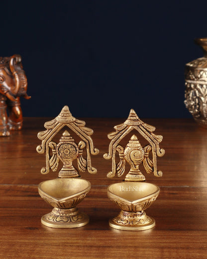 Brass Superfine Shankh Chakra Diya 3" - Budhshiv.com