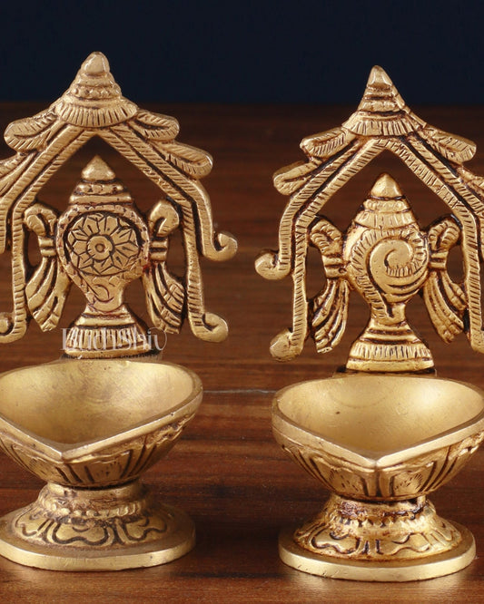 Brass Superfine Shankh Chakra Diya 3" - Budhshiv.com