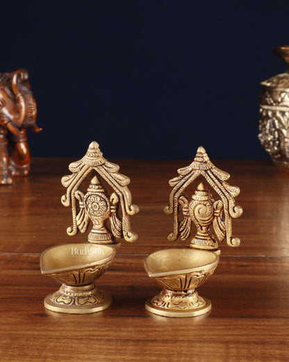Brass Superfine Shankh Chakra Diya 3" - Budhshiv.com