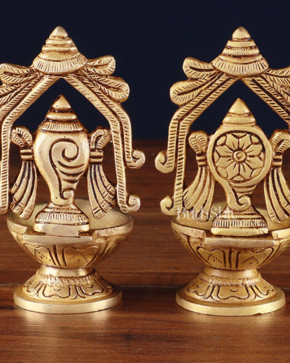 Brass Superfine Shankh Chakra Diya 4.5" - Budhshiv.com