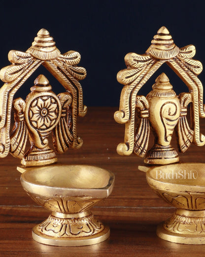 Brass Superfine Shankh Chakra Diya 4.5" - Budhshiv.com