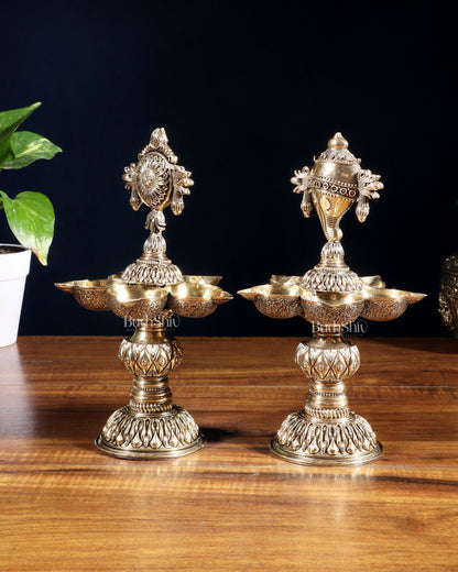 Brass Superfine Shanku Chakra Lamps – Intricately Crafted 8 inch - Budhshiv.com