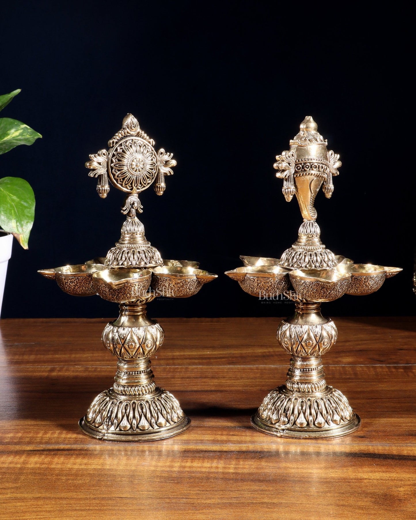 Brass Superfine Shanku Chakra Lamps – Intricately Crafted 8 inch - Budhshiv.com