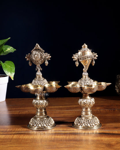 Brass Superfine Shanku Chakra Lamps – Intricately Crafted 8 inch - Budhshiv.com