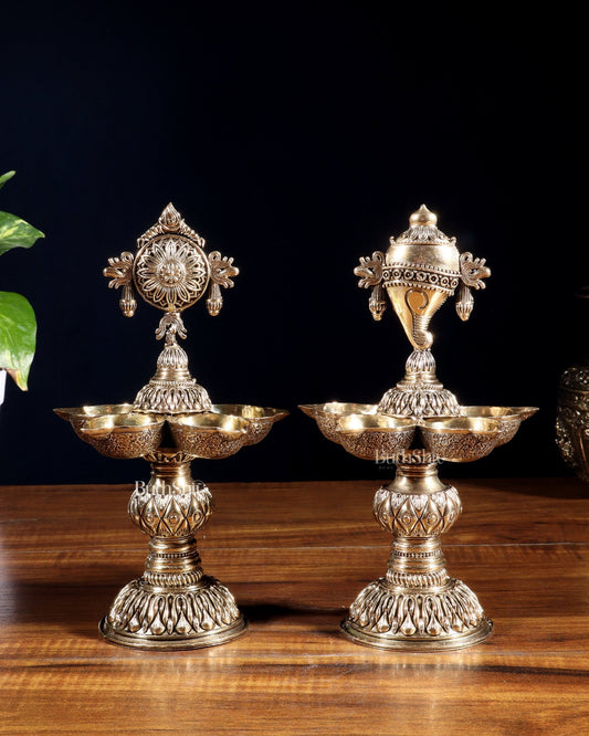 Brass Superfine Shanku Chakra Lamps – Intricately Crafted 8 inch - Budhshiv.com
