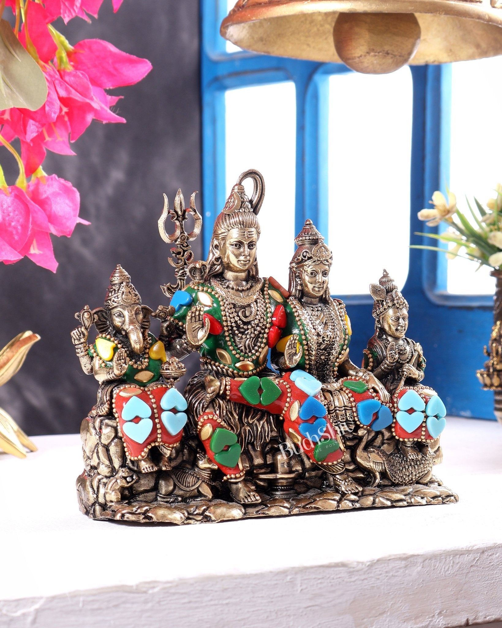 Brass superfine Shiv parivar idol with meenakari available in (3.5", 5", 5.5", 7") - Budhshiv.com