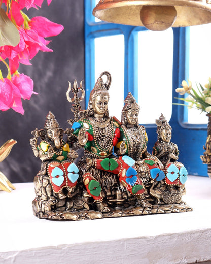 Brass superfine Shiv parivar idol with meenakari available in (3.5", 5", 5.5", 7") - Budhshiv.com