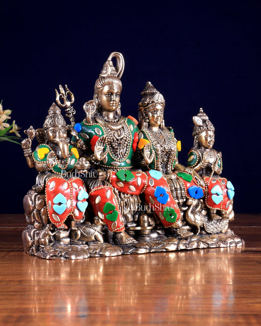 Brass superfine Shiv parivar idol with meenakari available in (3.5", 5", 5.5", 7") - Budhshiv.com
