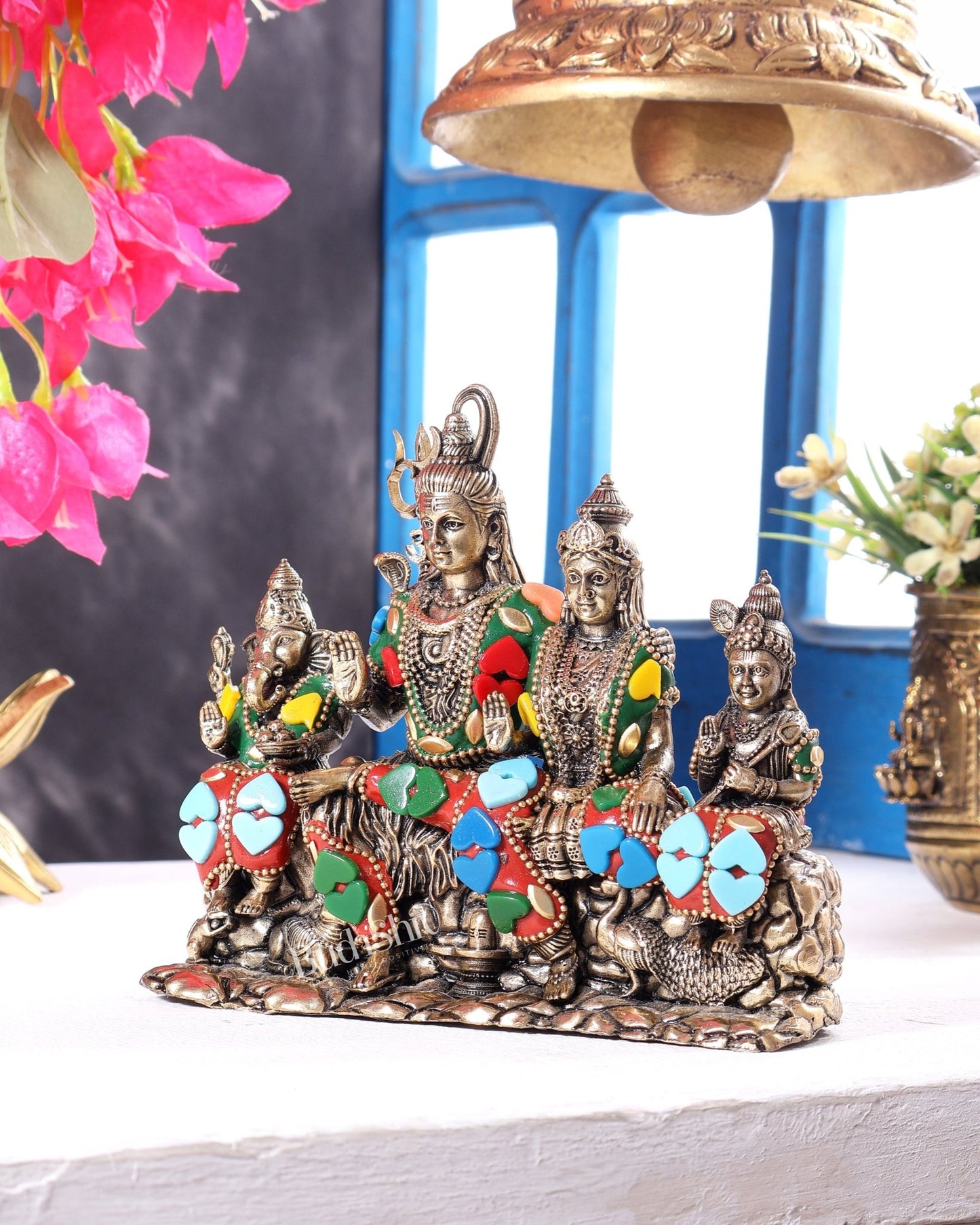 Brass superfine Shiv parivar idol with meenakari available in (3.5", 5", 5.5", 7") - Budhshiv.com