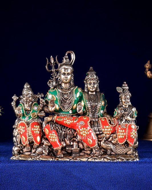 Brass superfine Shiv parivar idol with meenakari available in (3.5", 5", 5.5", 7") - Budhshiv.com