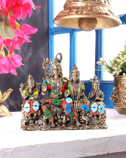 Brass superfine Shiv parivar idol with meenakari available in (3.5", 5", 5.5", 7") - Budhshiv.com
