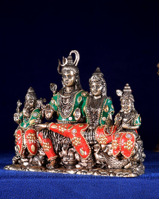 Brass superfine Shiv parivar idol with meenakari available in (3.5", 5", 5.5", 7") - Budhshiv.com
