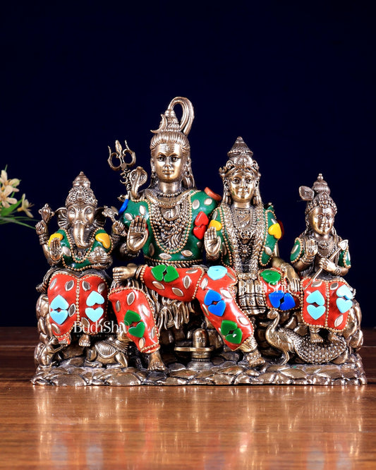 Brass superfine Shiv parivar idol with meenakari available in (3.5", 5", 5.5", 7") - Budhshiv.com