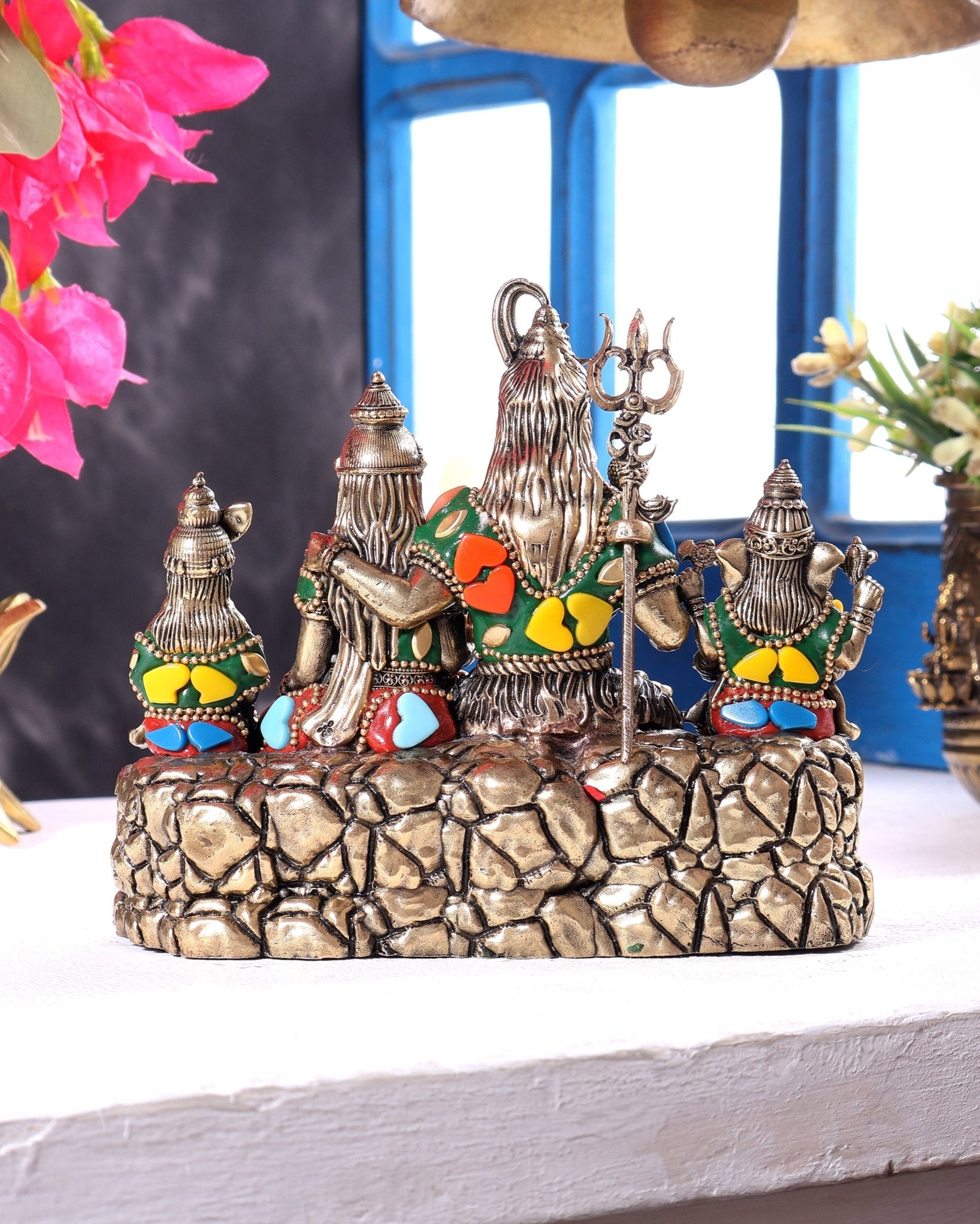 Brass superfine Shiv parivar idol with meenakari available in (3.5", 5", 5.5", 7") - Budhshiv.com