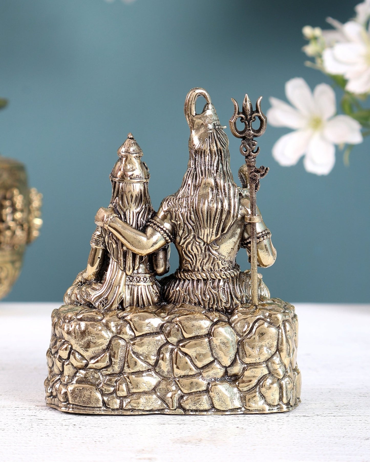 Brass Superfine Shiv Parvati Idol – Intricately Carved Divine Couple Sculpture (4.2 Inches) - Budhshiv.com